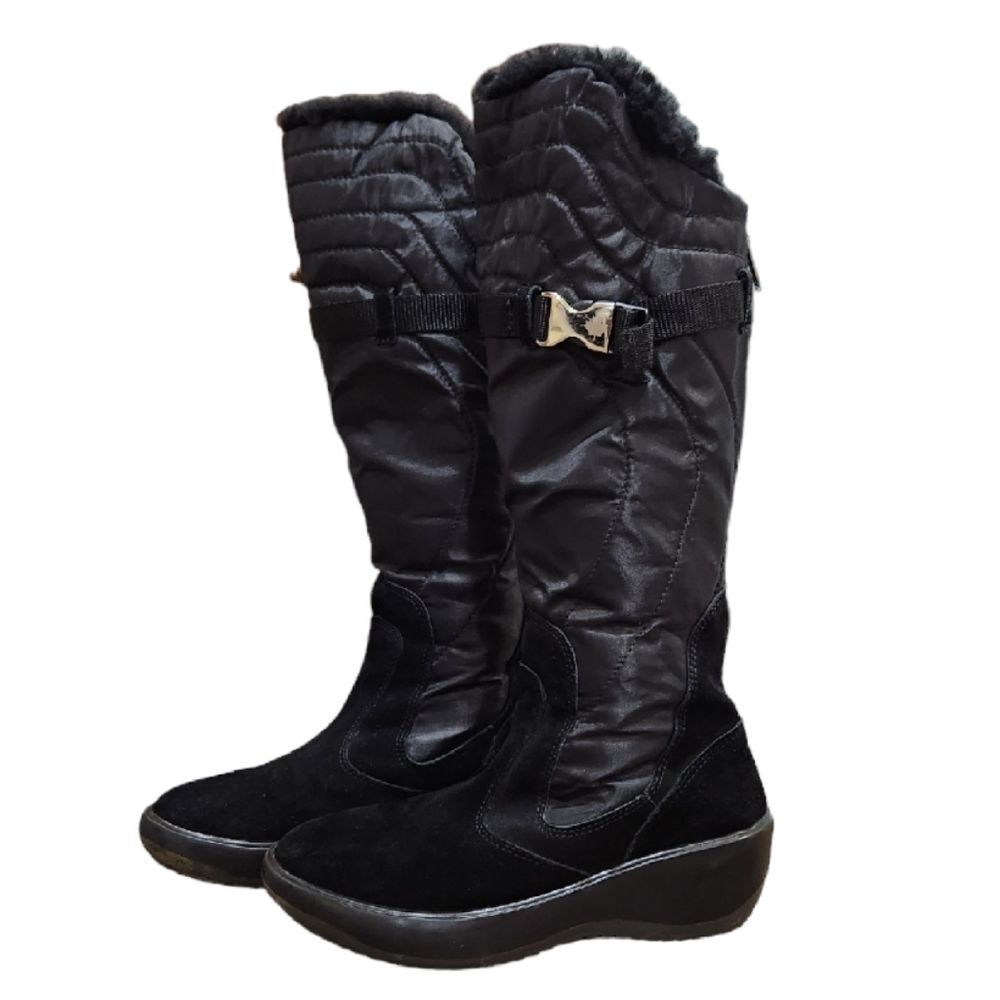 Pajar Black Suede Faux Fur Trim Waterproof Tall Snow Winter Boots 6~6.5
